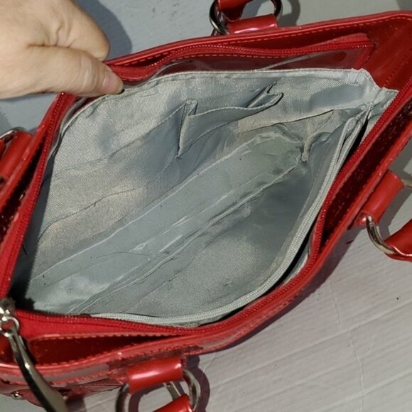 Beijo Head Over Heels Red Patent Leather Bag Tote Shoulder Handbag Purse Women's - Picture 12 of 16